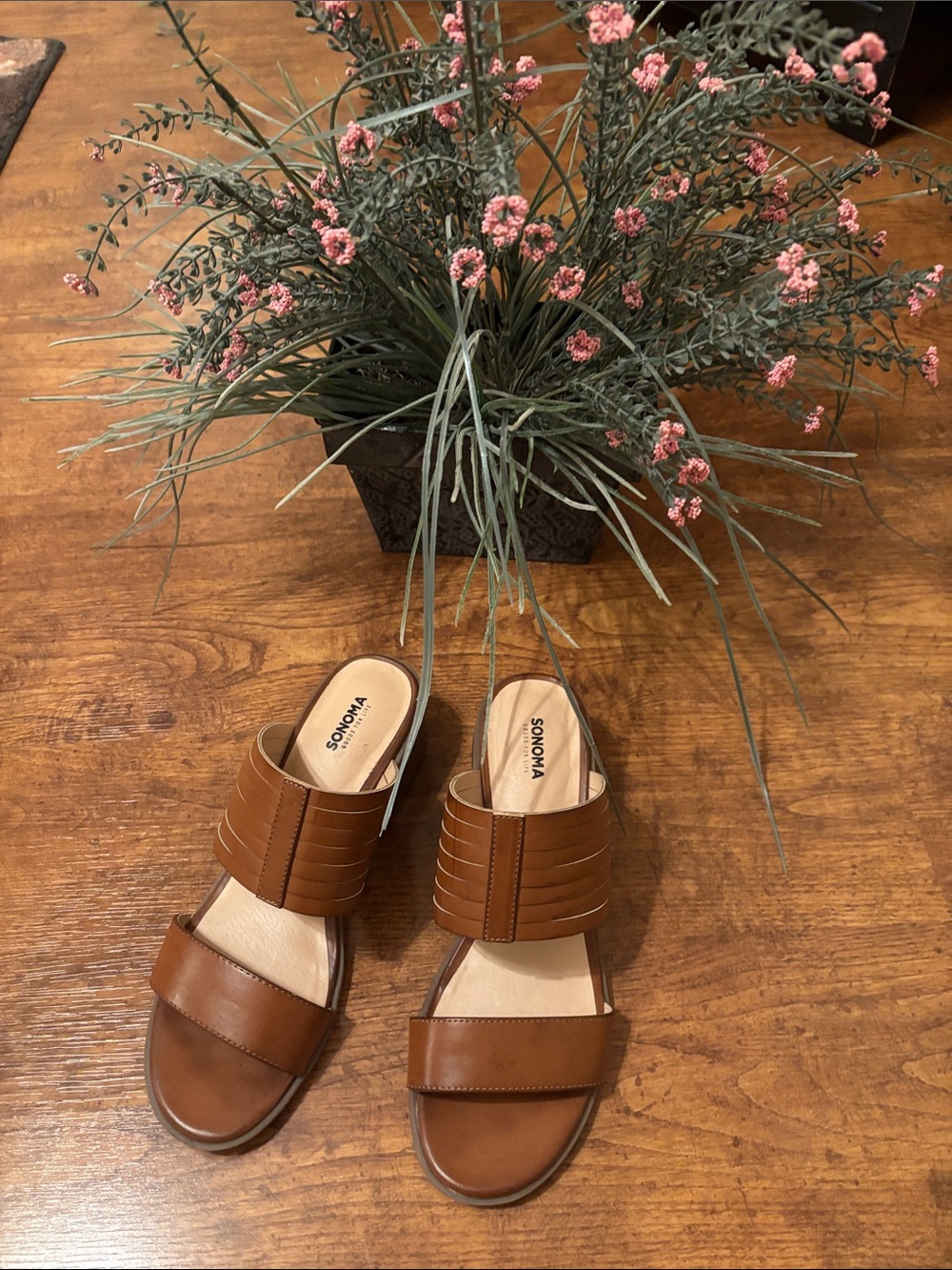 Sonoma Tan/Brown Wide Strap Slide Sandals